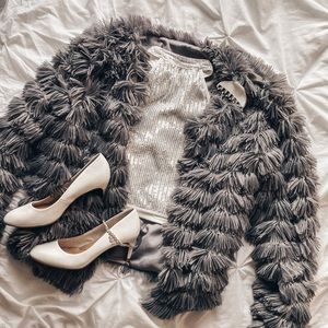 Montana Shaggy Faux Fur Coat Grey